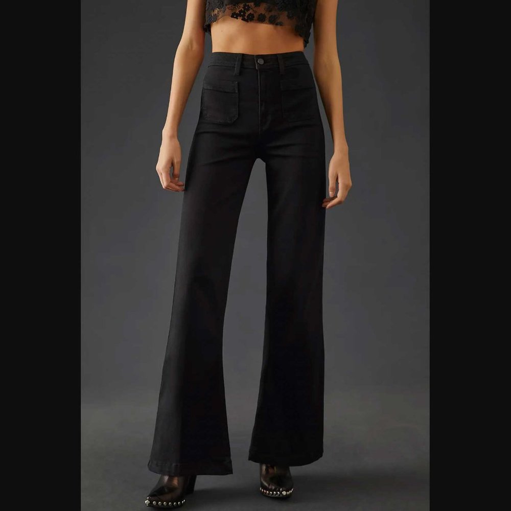 Paige Leenah High-Rise Wide-Leg Black Anthropologie jeans pants 27